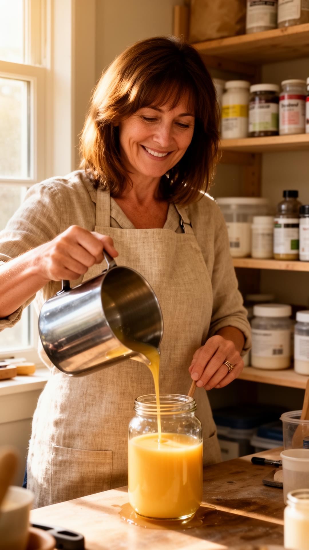Carol Dolinsky pouring soy wax